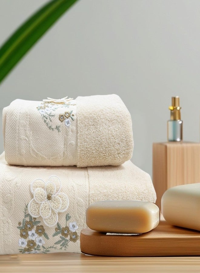 ABREEZE Floral Embroidered Bath Towel Set, Soft Fluffy Absorbent Towel, Suitable for Bathroom, Gym(1 Bath Towel,1 Hand Towel) - Image 1